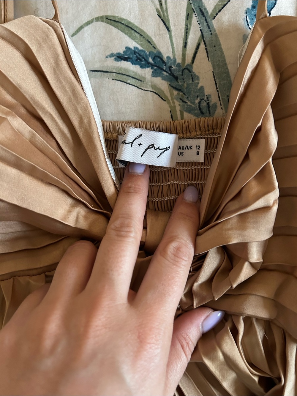 Pleated Tan Spaghetti-Strap Maxi Dress - Picture 4 of 5
